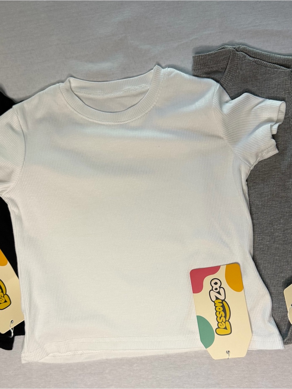 Kids White Ribbed Short Sleeve Top